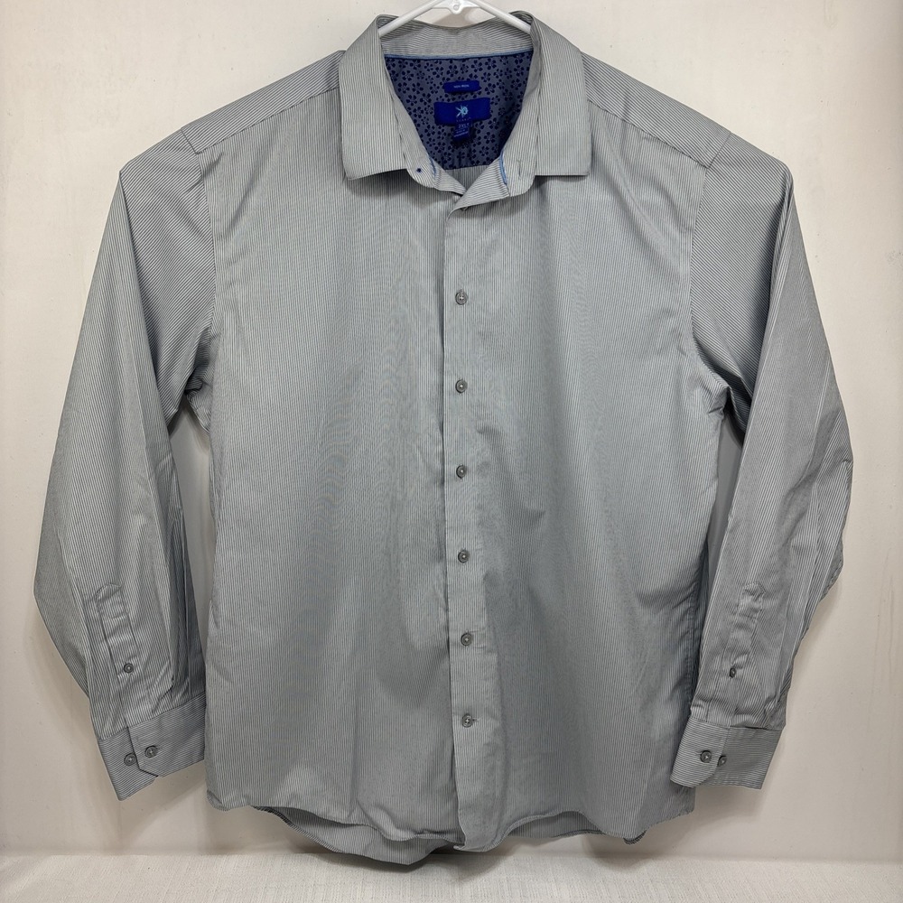 Egara Non Iron Men's Long Sleeve Button Up Shirt Size 2XLT Grey Pinstripe